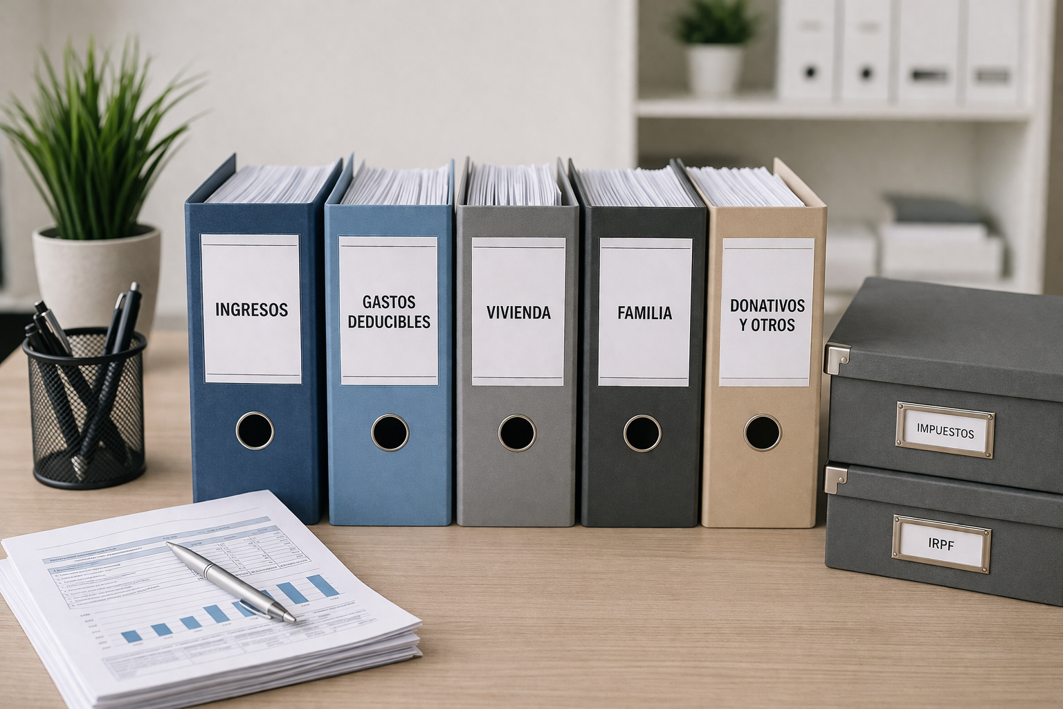 Organized office workspace with binders