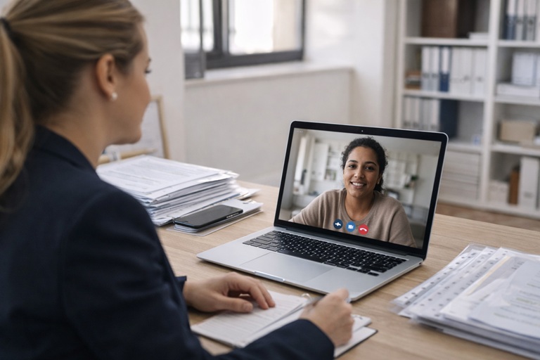 Video call in a modern office